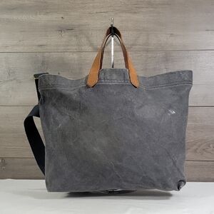 Large Madewell Gray Canvas Tote Bag with Brown  Leather Handles